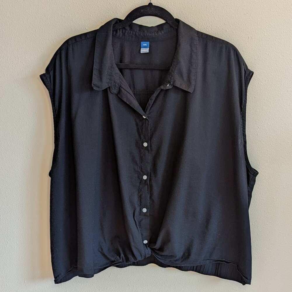 Old Navy Black Dolman-Sleeve Twist-Front Button Down Tank